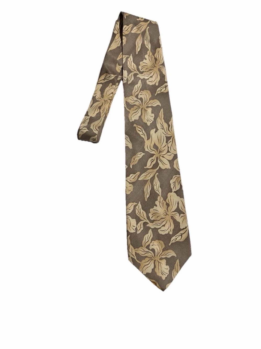 Tommy Bahama Handmade Brown 100% Silk Tie with Beige Floral Motif